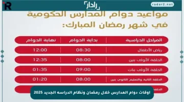 أوقات دوام المدارس خلال رمضان ونظام الدراسة الجديد 2025